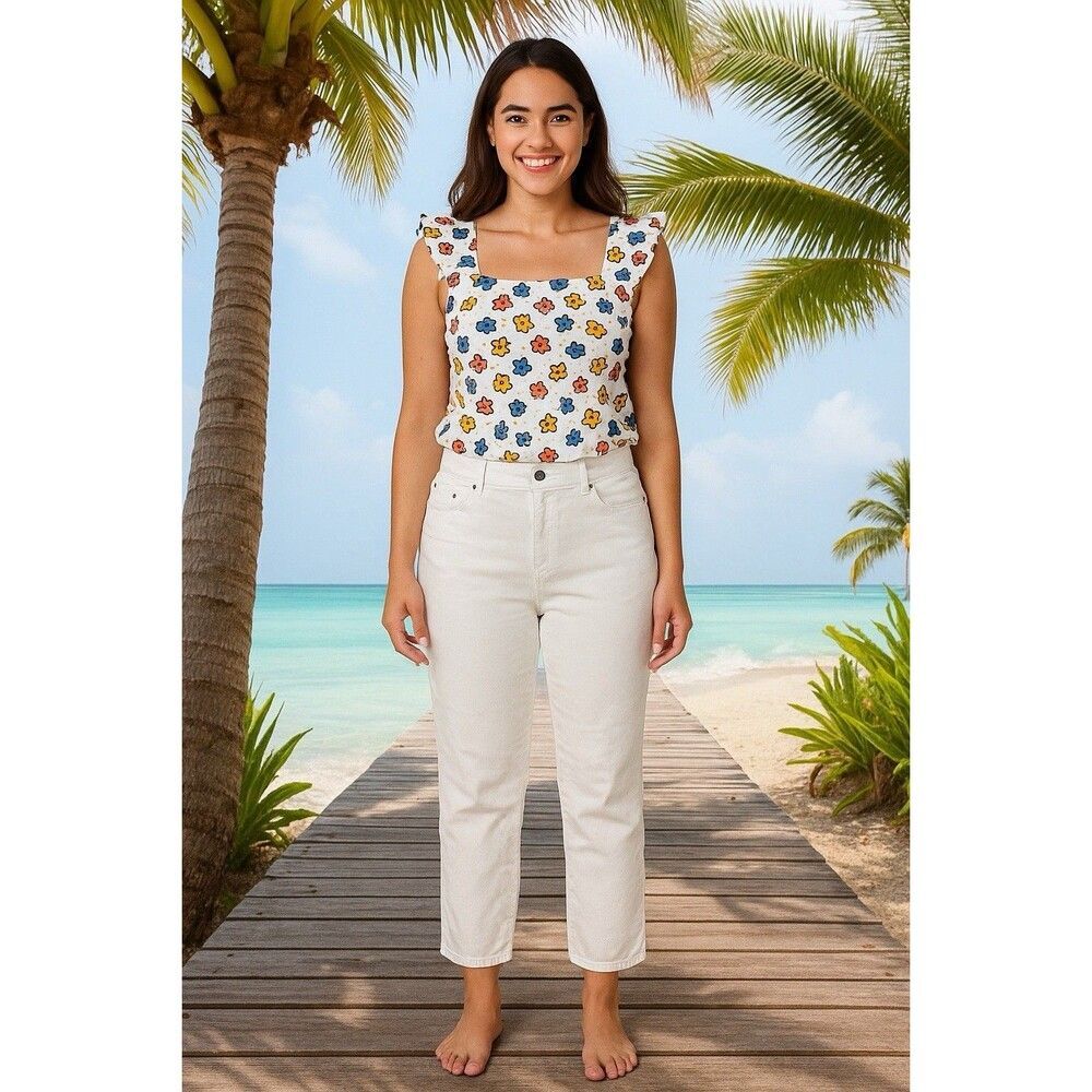 Chicos Jeans Womens 1 US 8 White Platinum Denim Cropped Capri Skinny Casual